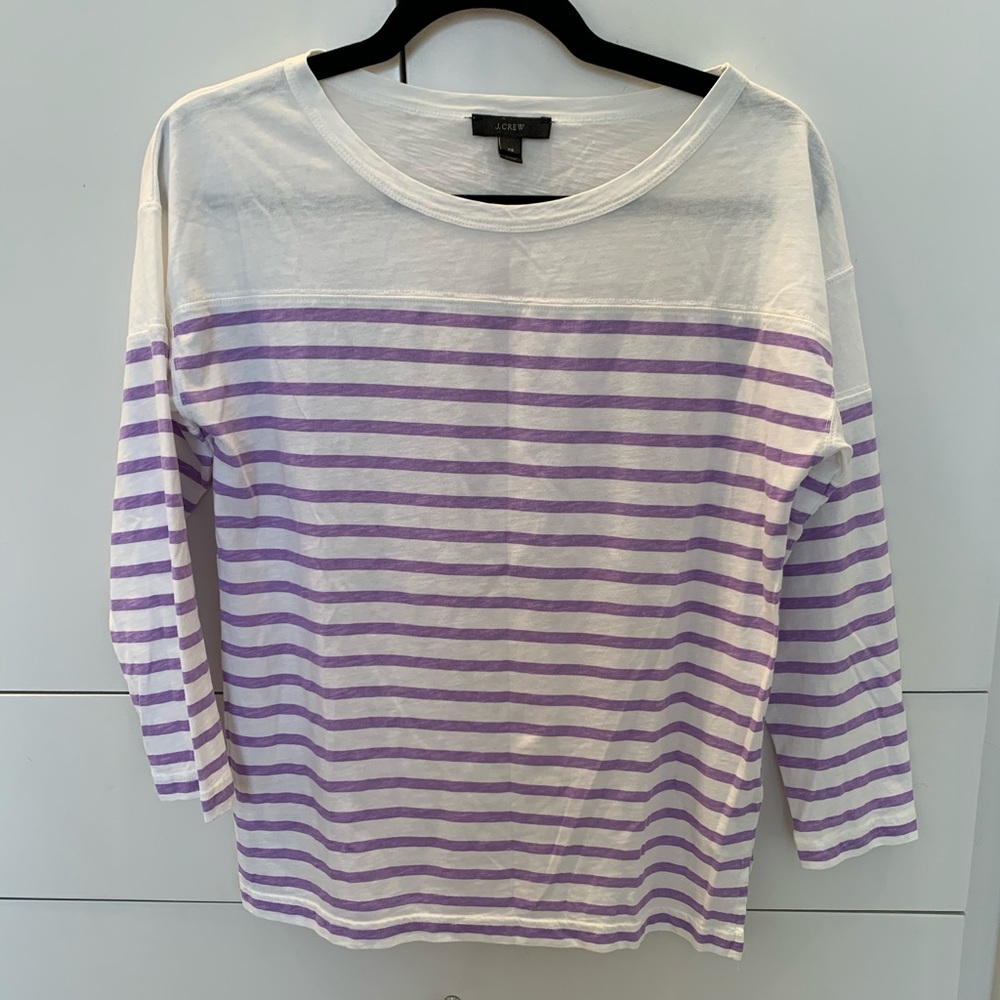 JCREW Purple Stripe Oversized 3/4 Sleeve Tee